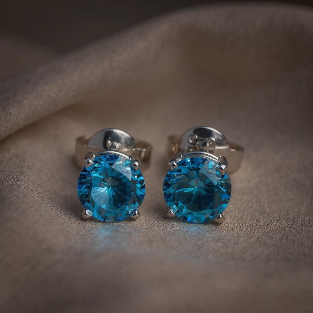 Ocean Spark Round Swiss Blue Topaz Stud Earrings in Sterling Silver - Image 4