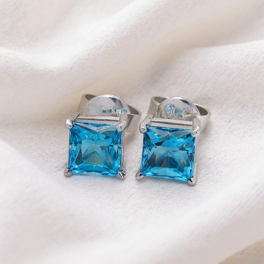 Azure Spark Princess-Cut Swiss Blue Topaz Earrings in Sterling Silver - Image 9