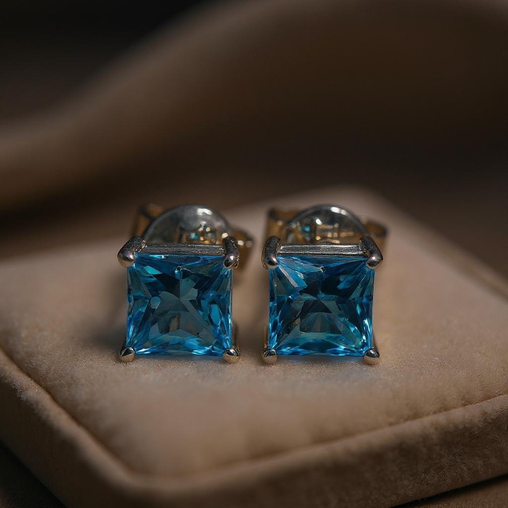 Azure Spark Princess-Cut Swiss Blue Topaz Earrings in Sterling Silver - Image 8