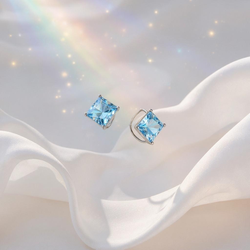 Azure Spark Princess-Cut Swiss Blue Topaz Earrings in Sterling Silver - Image 7