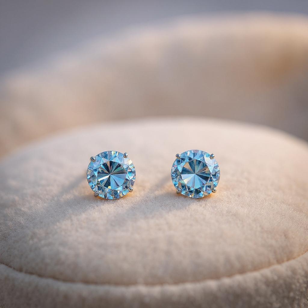 Ocean Spark Round Swiss Blue Topaz Stud Earrings in Sterling Silver - Image 7