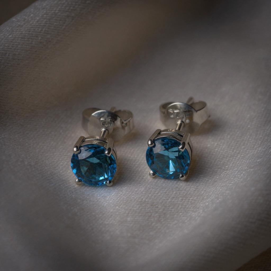 Ocean Spark Round Swiss Blue Topaz Stud Earrings in Sterling Silver - Image 10