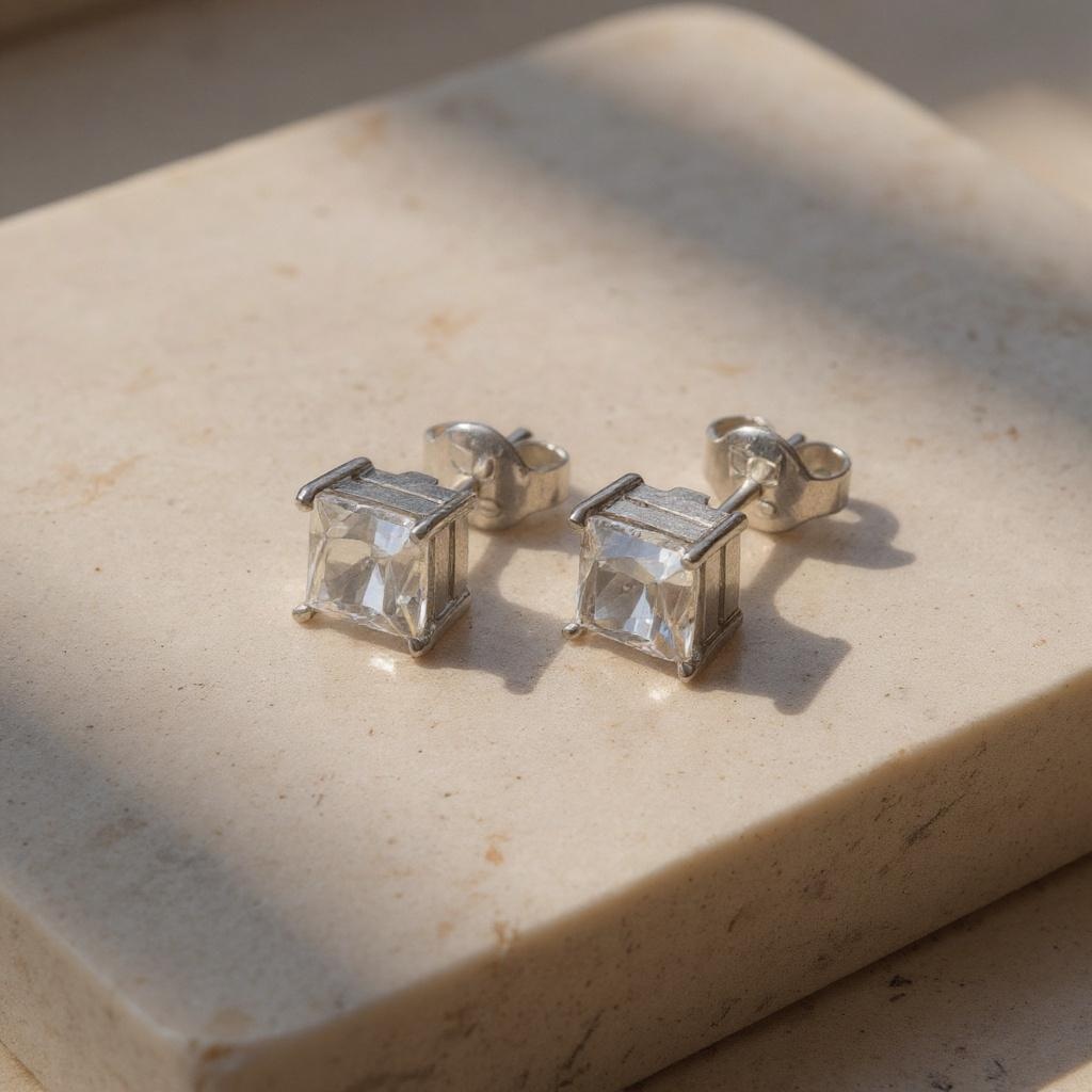 Diamond Spark Princess-Cut White Topaz Stud Earrings in Sterling Silver - Image 2