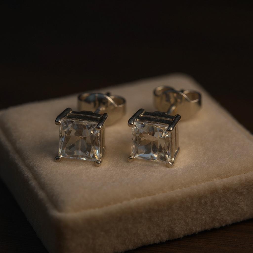 Diamond Spark Princess-Cut White Topaz Stud Earrings in Sterling Silver - Image 3