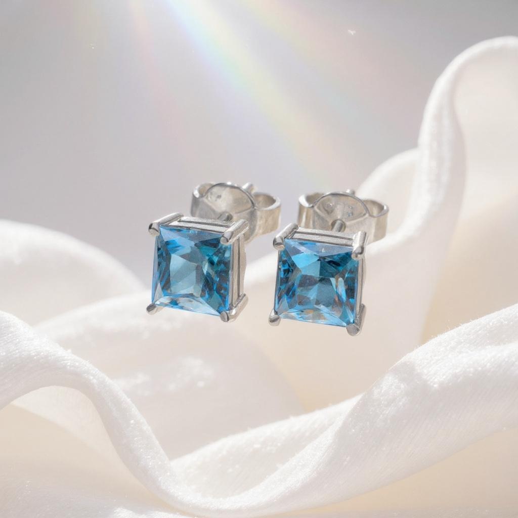Azure Spark Princess-Cut Swiss Blue Topaz Earrings in Sterling Silver - Image 5