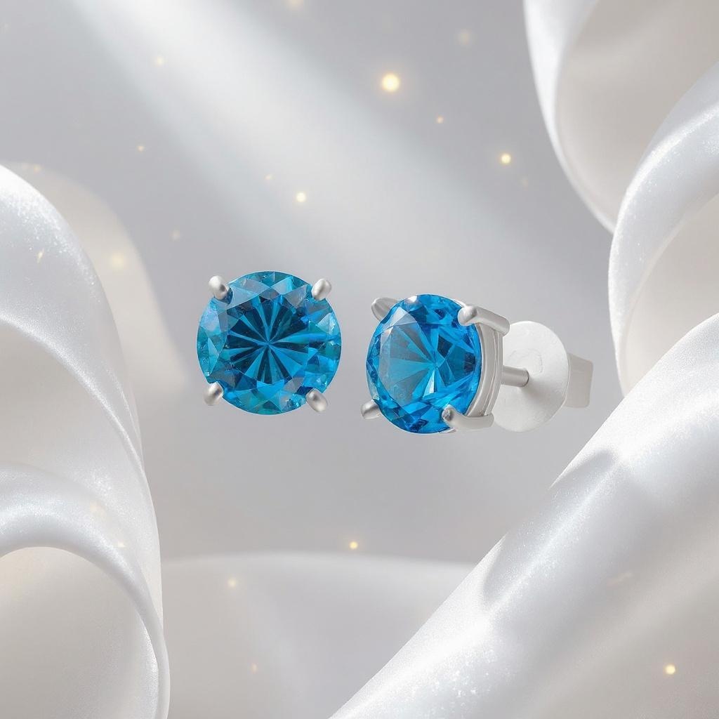 Ocean Spark Round Swiss Blue Topaz Stud Earrings in Sterling Silver - Image 8