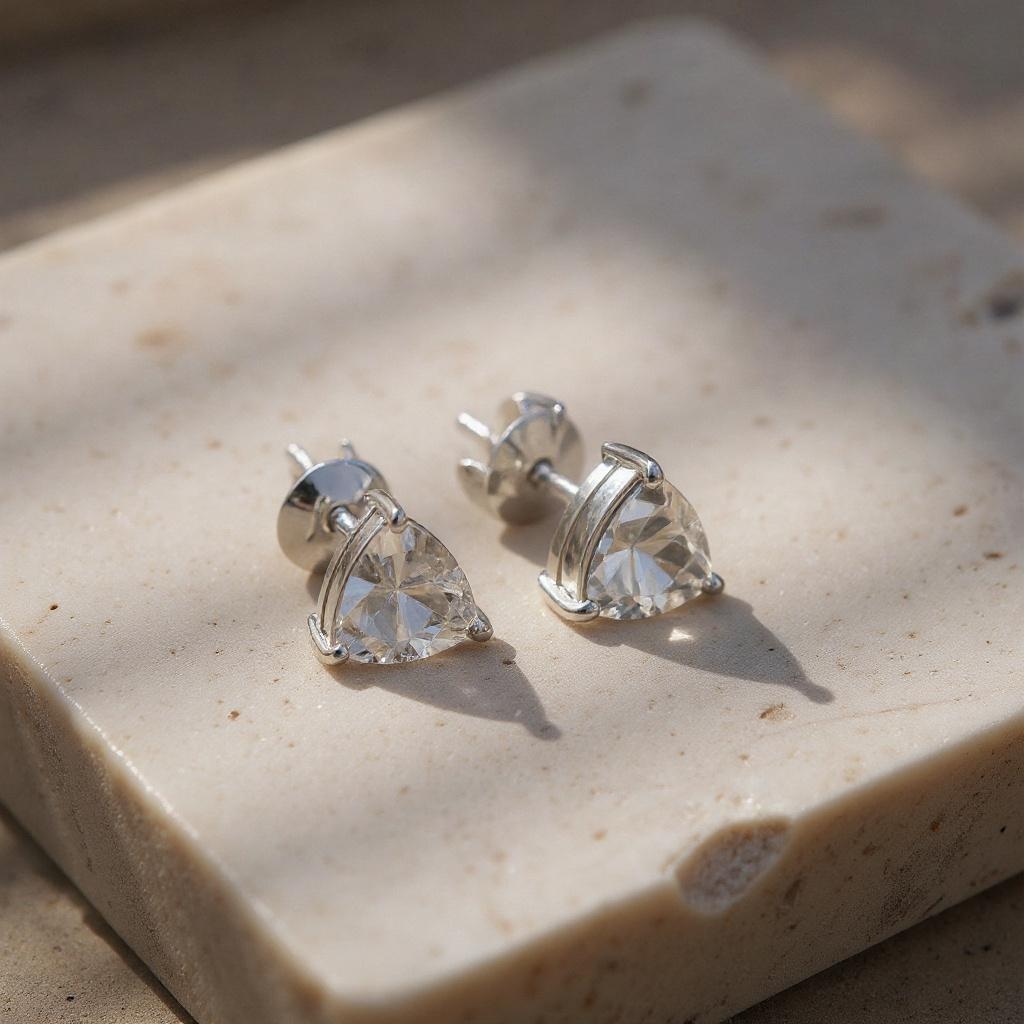 Brilliant Triangle Trillion-Cut White Topaz Stud Earrings in Sterling Silver - Image 6