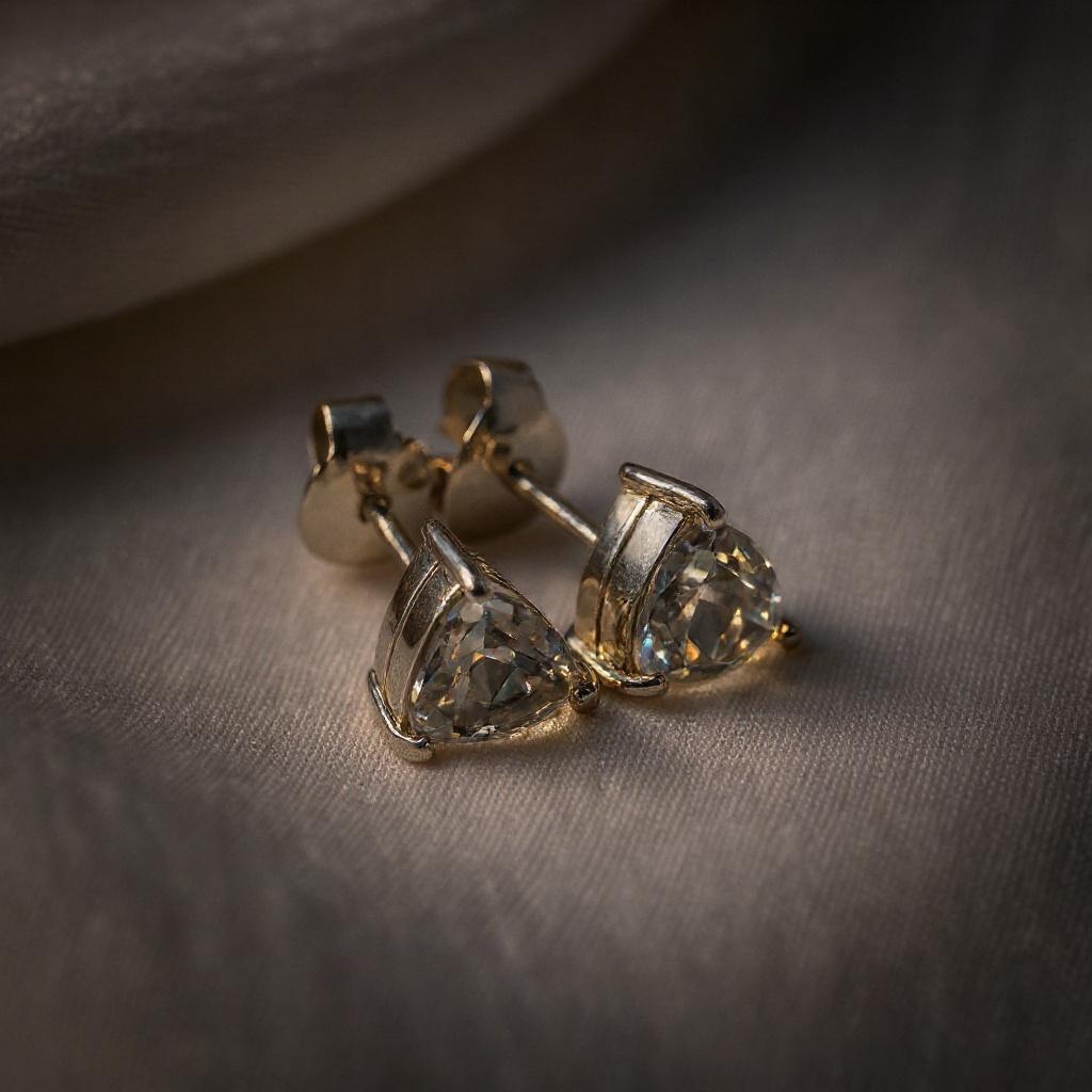 Brilliant Triangle Trillion-Cut White Topaz Stud Earrings in Sterling Silver - Image 5