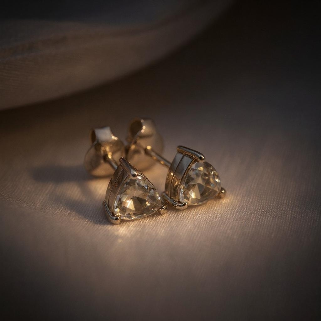 Brilliant Triangle Trillion-Cut White Topaz Stud Earrings in Sterling Silver - Image 4