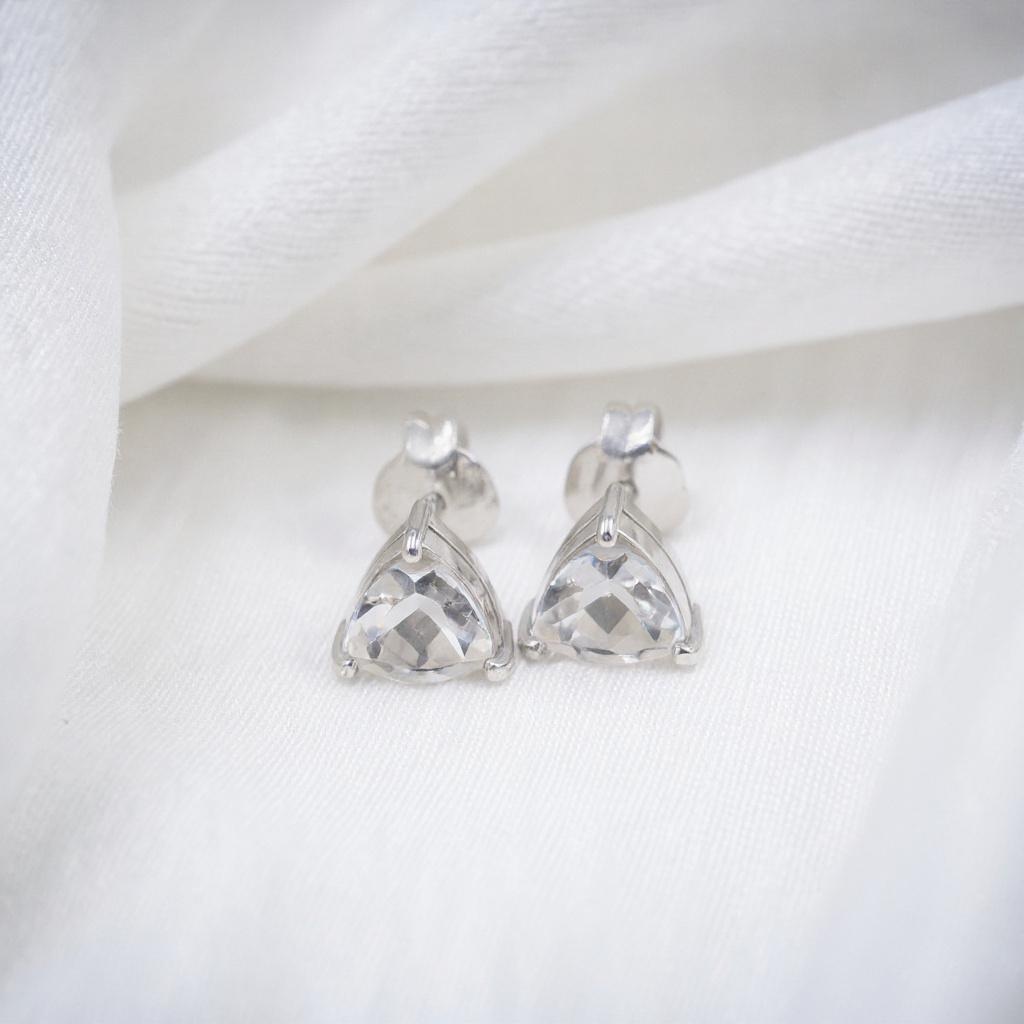 Brilliant Triangle Trillion-Cut White Topaz Stud Earrings in Sterling Silver - Image 8