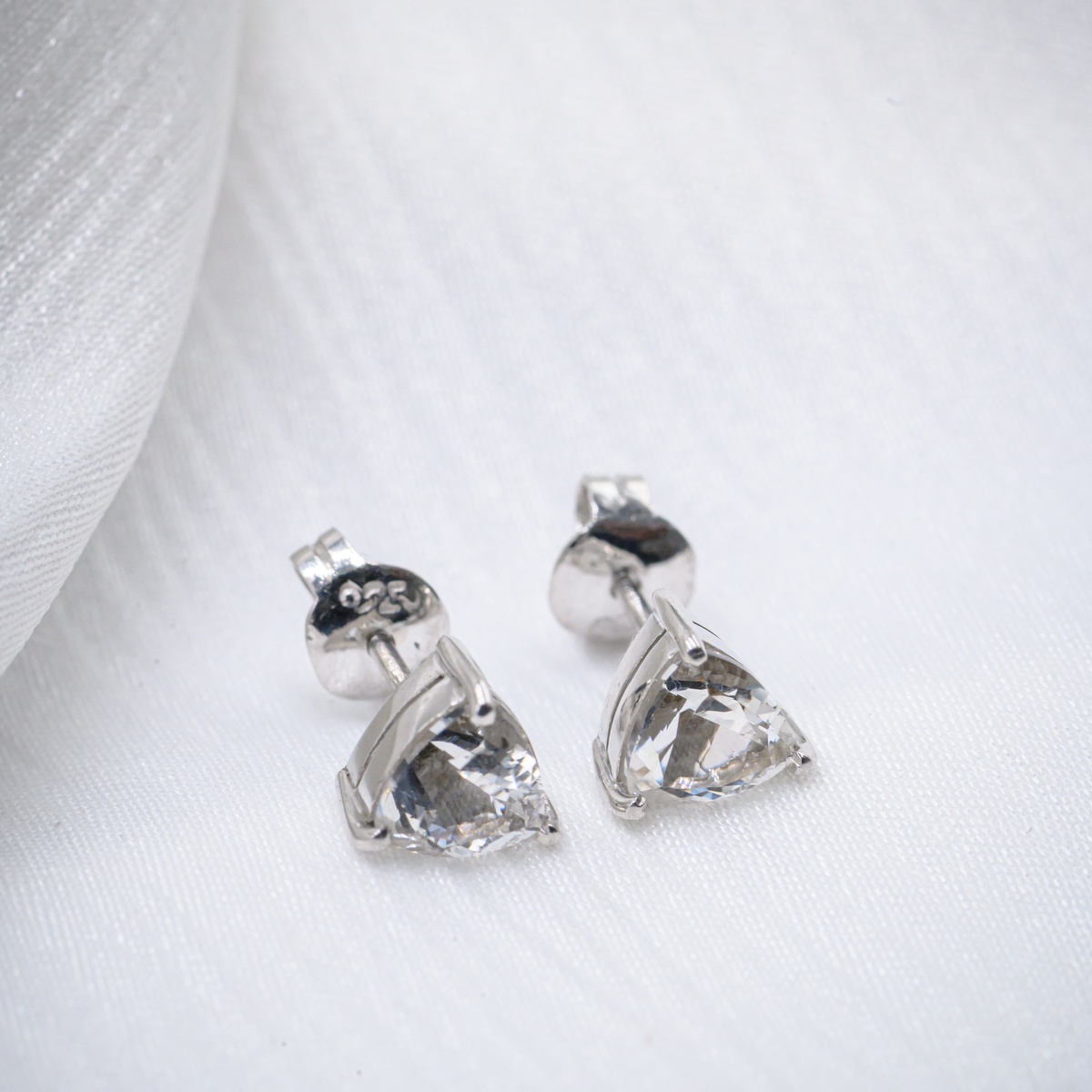 Brilliant Triangle Trillion-Cut White Topaz Stud Earrings in Sterling Silver - Image 11
