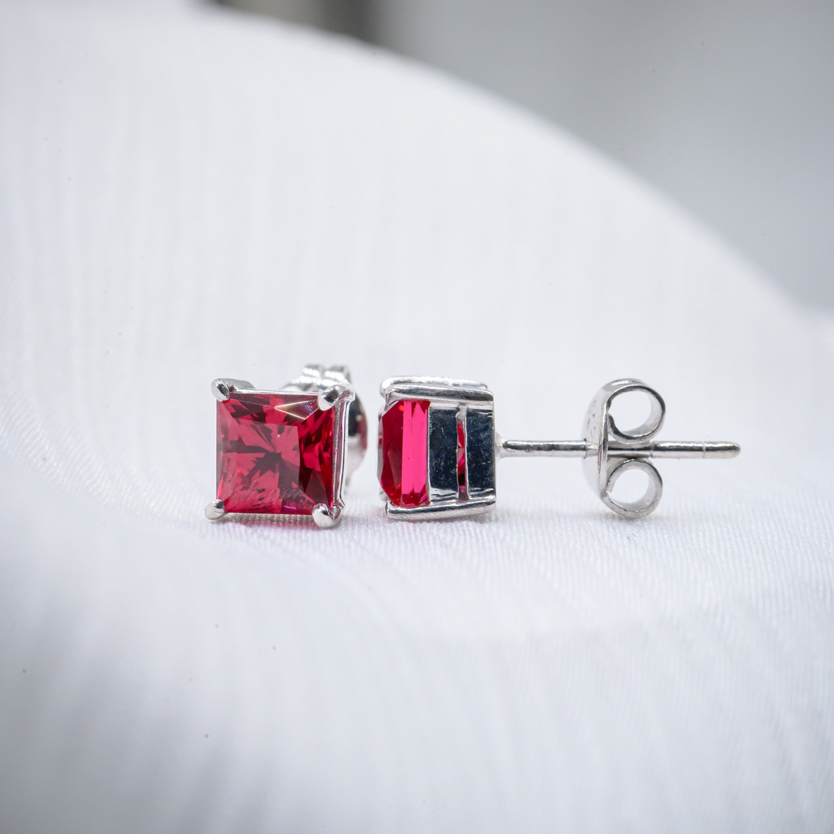Royal Spark Princess-Cut Ruby Stud Earrings in Sterling Silver - Image 9