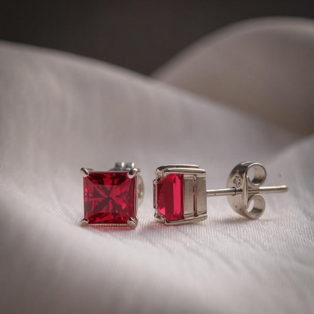 Royal Spark Princess-Cut Ruby Stud Earrings in Sterling Silver - Image 6