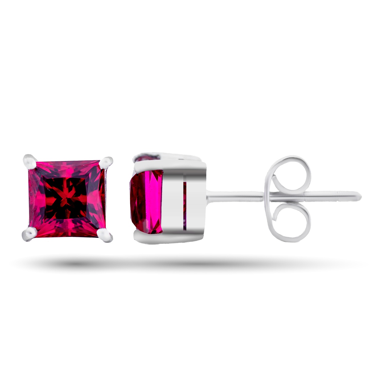 Royal Spark Princess-Cut Ruby Stud Earrings in Sterling Silver - Image 8
