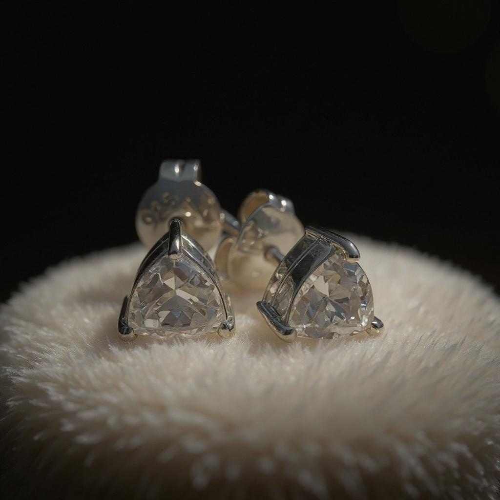 Brilliant Triangle Trillion-Cut White Topaz Stud Earrings in Sterling Silver - Image 10