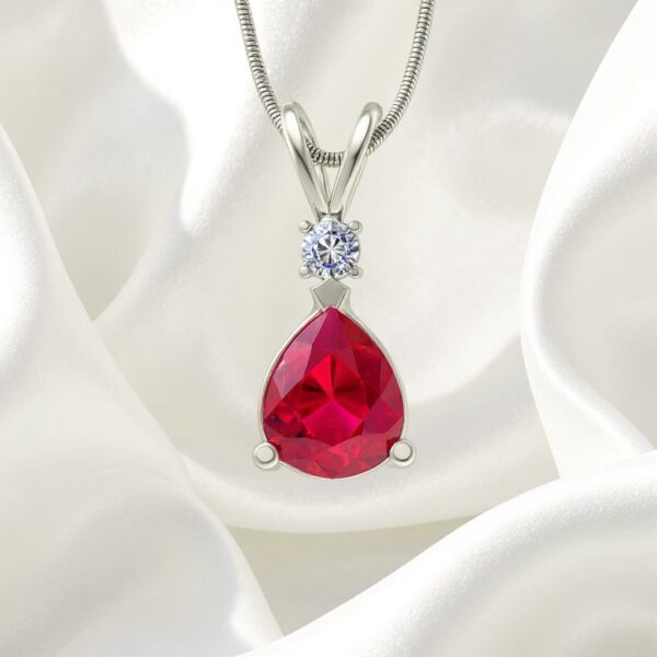 Royal Flame Pear-Shaped Ruby & Zircon Pendant in Sterling Silver