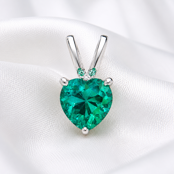 Eternal Love Heart-Shaped Emerald Pendant in Rhodium-Plated Sterling Silver