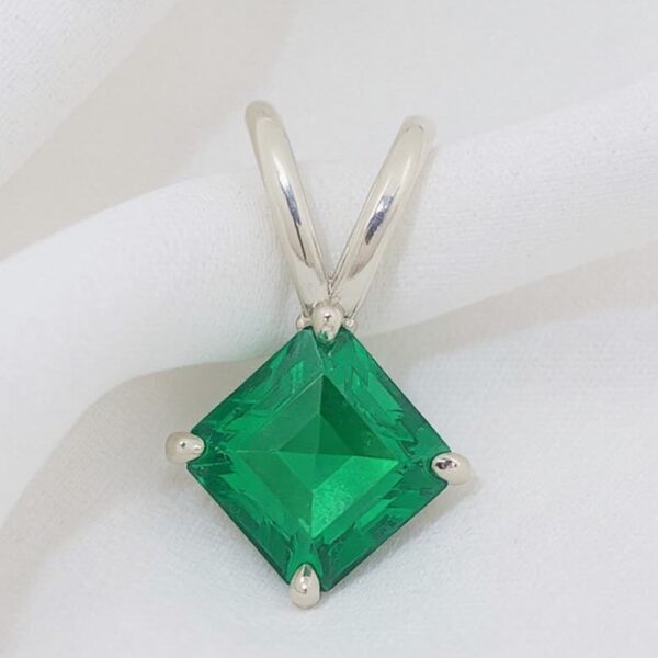 Emerald Fire -Asscher-Cut Tsavorite Pendant in Rhodium-Plated Sterling Silver