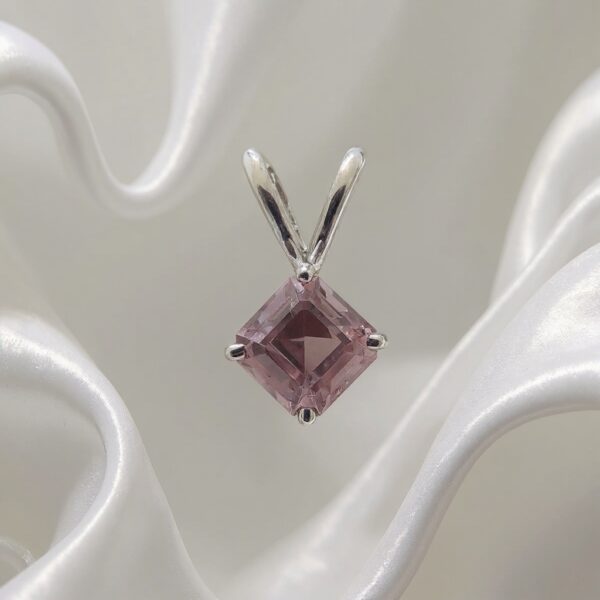 Rose Elegance Asscher-Cut Pink Morganite Pendant in Rhodium-Plated Sterling Silver