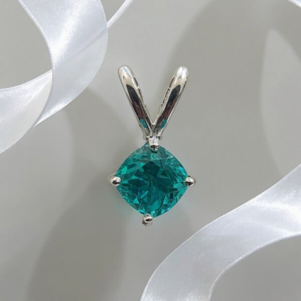 Neon Aura Paraiba Tourmaline Cushion Pendant in Rhodium-Plated Sterling Silver