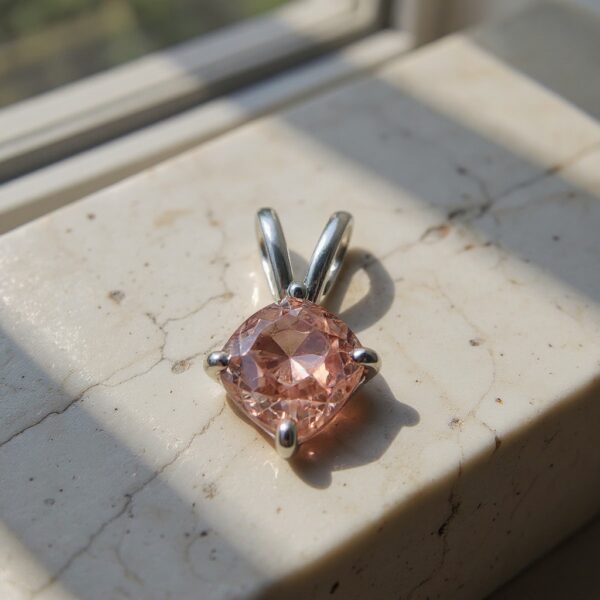Golden Radiance Cushion-Cut Champagne Morganite Pendant in Rhodium-Plated Sterling Silver