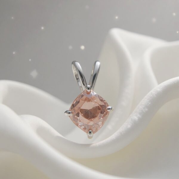 Rose Glow Cushion-Cut Pink Morganite Pendant in Rhodium-Plated Sterling Silver