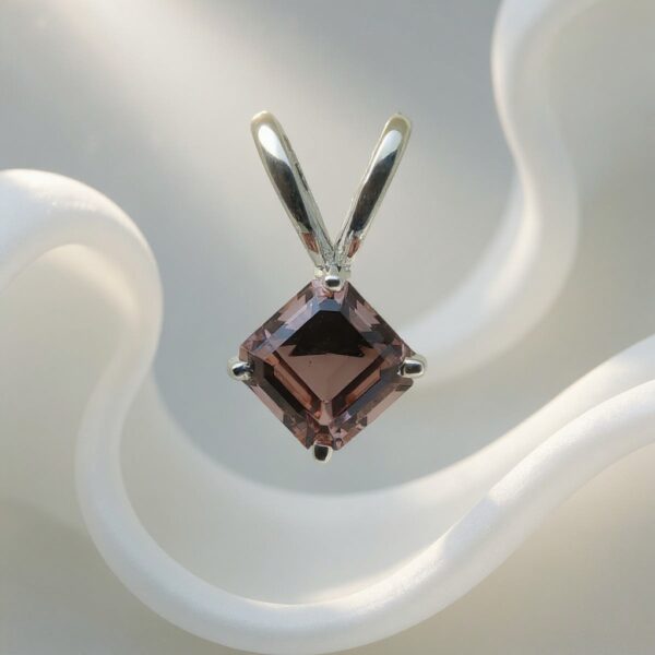 Golden Grace- Asscher-Cut Champagne Morganite Pendant in Rhodium-Plated Sterling Silver
