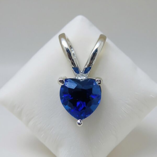 Eternal Love Heart-Cut Royal Blue Sapphire Pendant in Rhodium-Plated Sterling Silver