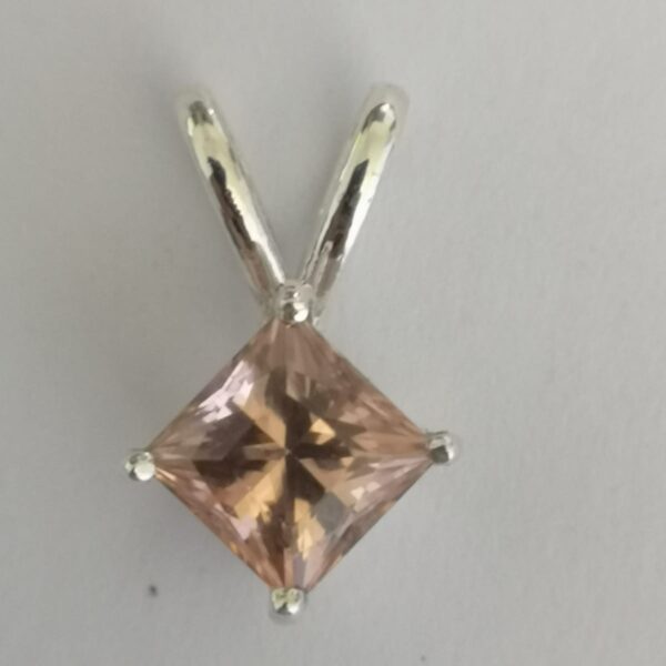 Princess-Cut Champagne Morganite Pendant in Rhodium-Plated Sterling Silver