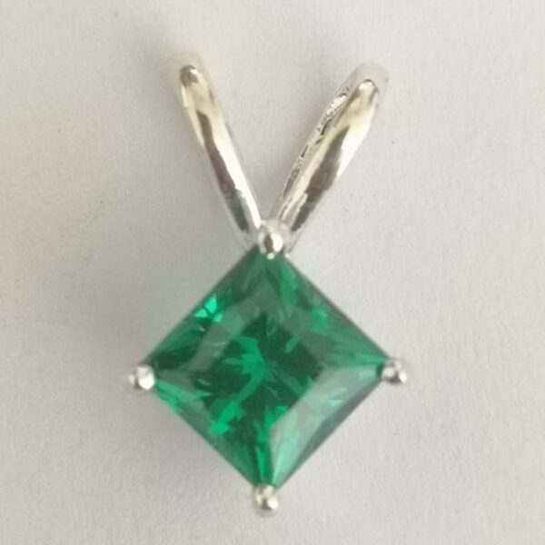 Emerald Fire Tsavorite Garnet Princess Cut Pendant in Rhodium-Plated Sterling Silver