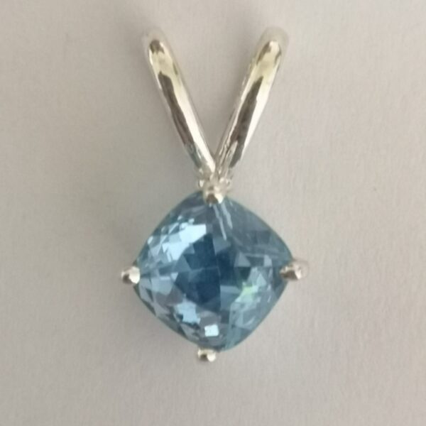 Azure Eleganc Swiss Blue Topaz Cushion Pendant in Rhodium-Plated Sterling Silver
