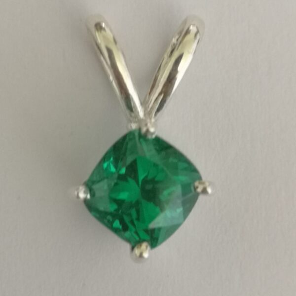 Emerald Glow Tsavorite Cushion-Cut Pendant in Rhodium-Plated Sterling Silver